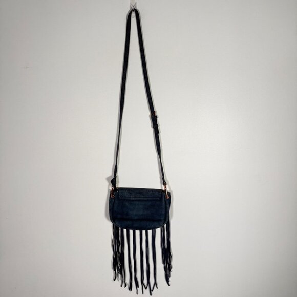 Free People Blue Faux Leather Fringe Bag Festival Bohemian - Picture 3 of 9